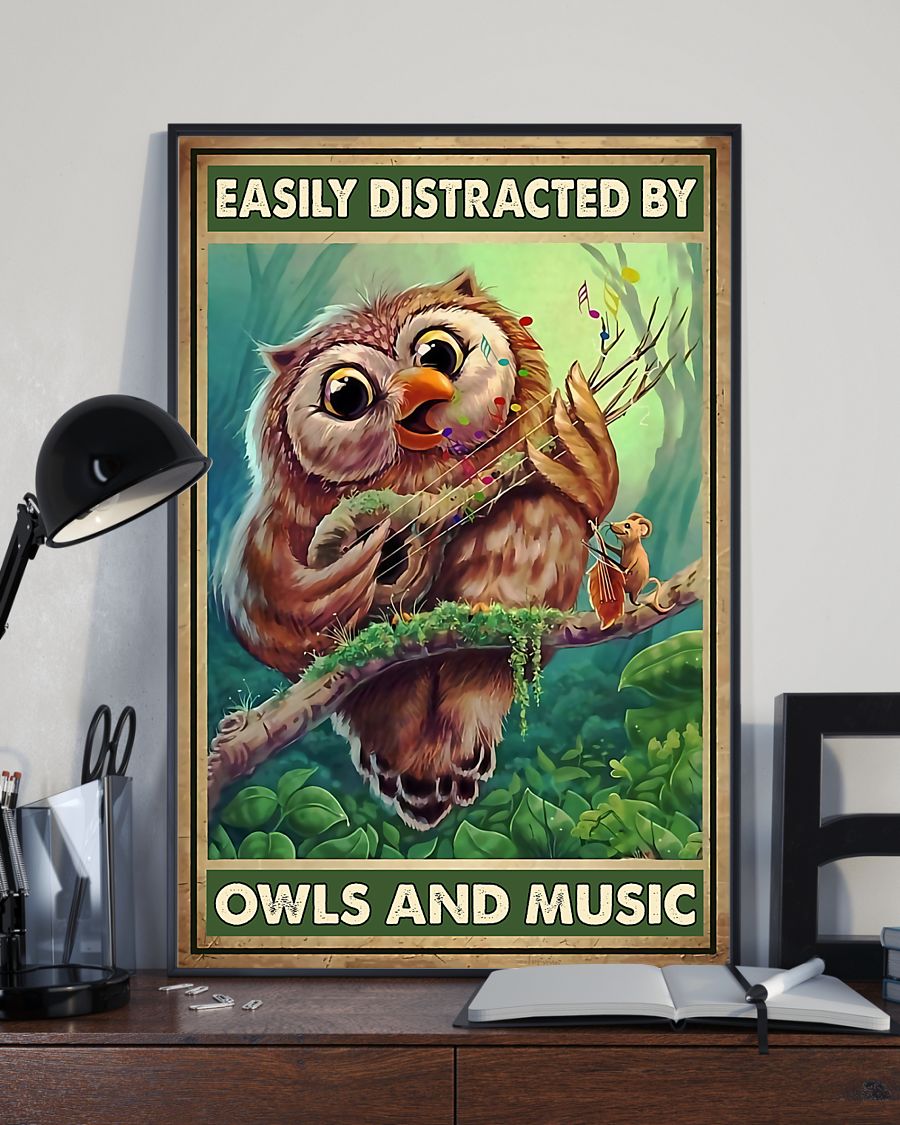 Easily Distracted By Owls And Music Vertical Canvas And Poster | Wall Decor Visual Art