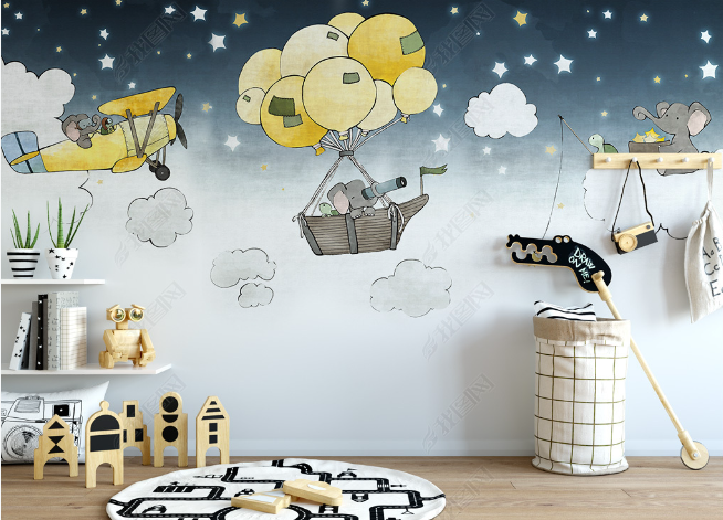 3D Cartoon Sky Cloud Balloon Animal Wall Mural Wallpaper Lqh 30