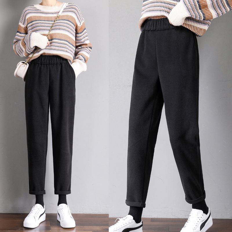 Women Woolen Pants Autumn Winter 2021 New Casual Solid Elastic Waist Harem pants full length Trousers S-XXL alx