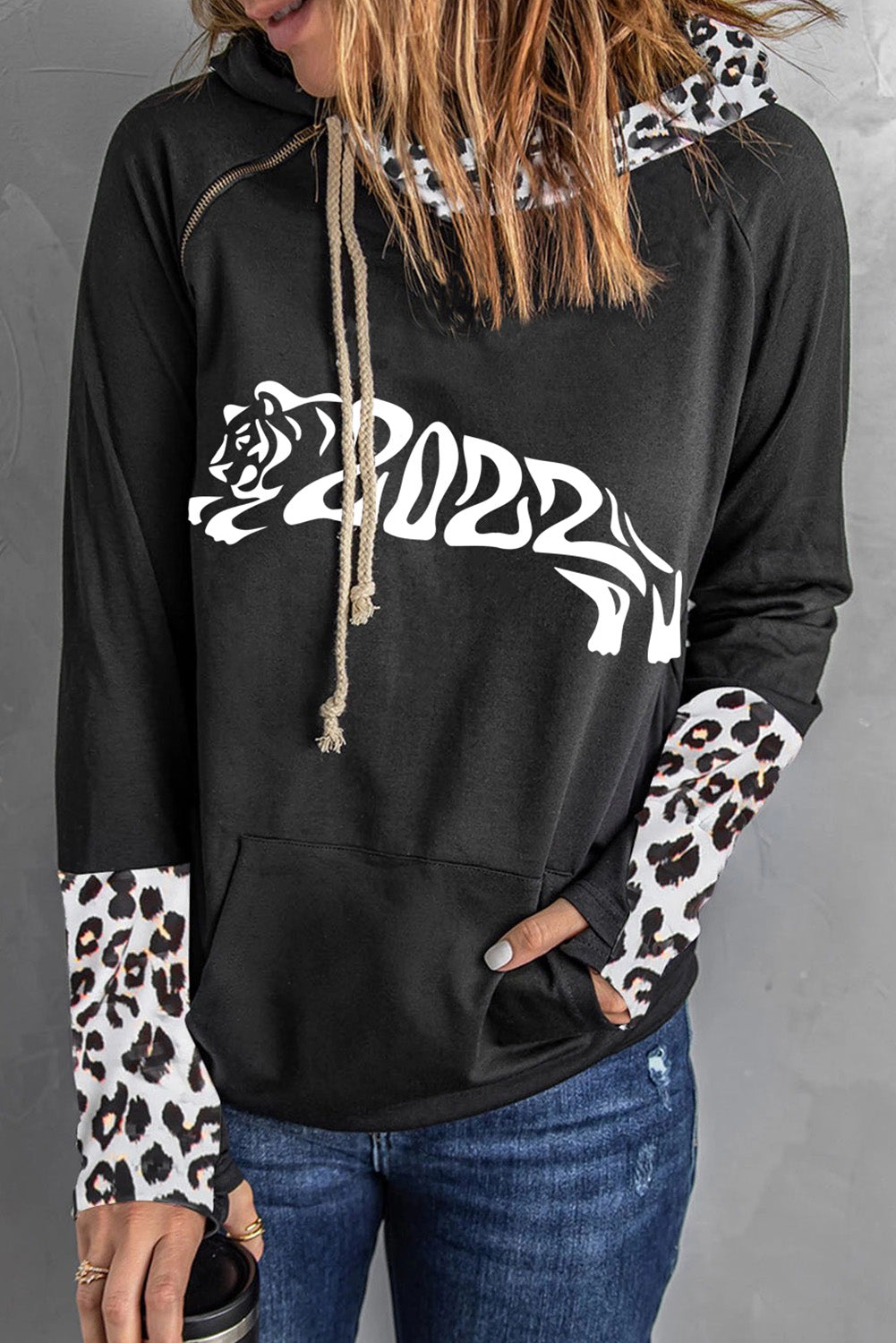 Tiger Print Leopard Splicing Hoodie