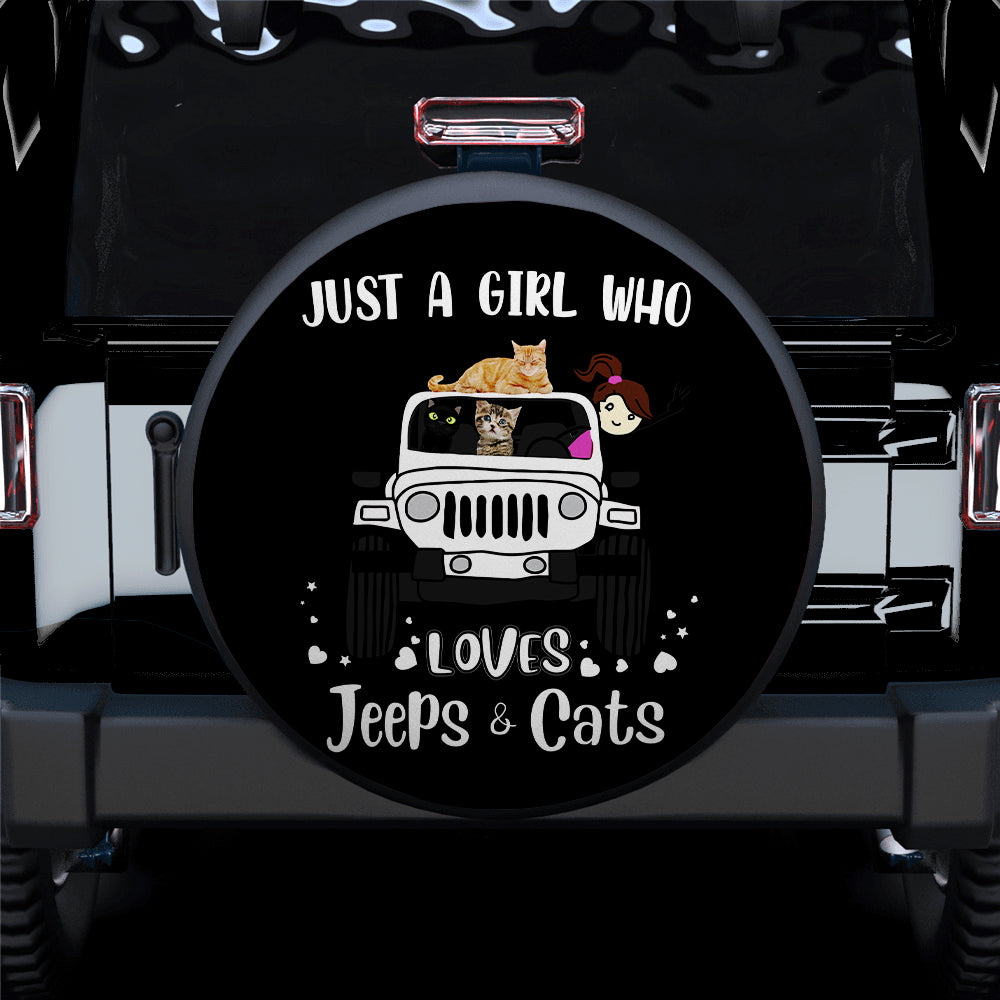 Just A Girl Who Love Jeep And Cat White Car Spare Tire Covers Gift For Campers