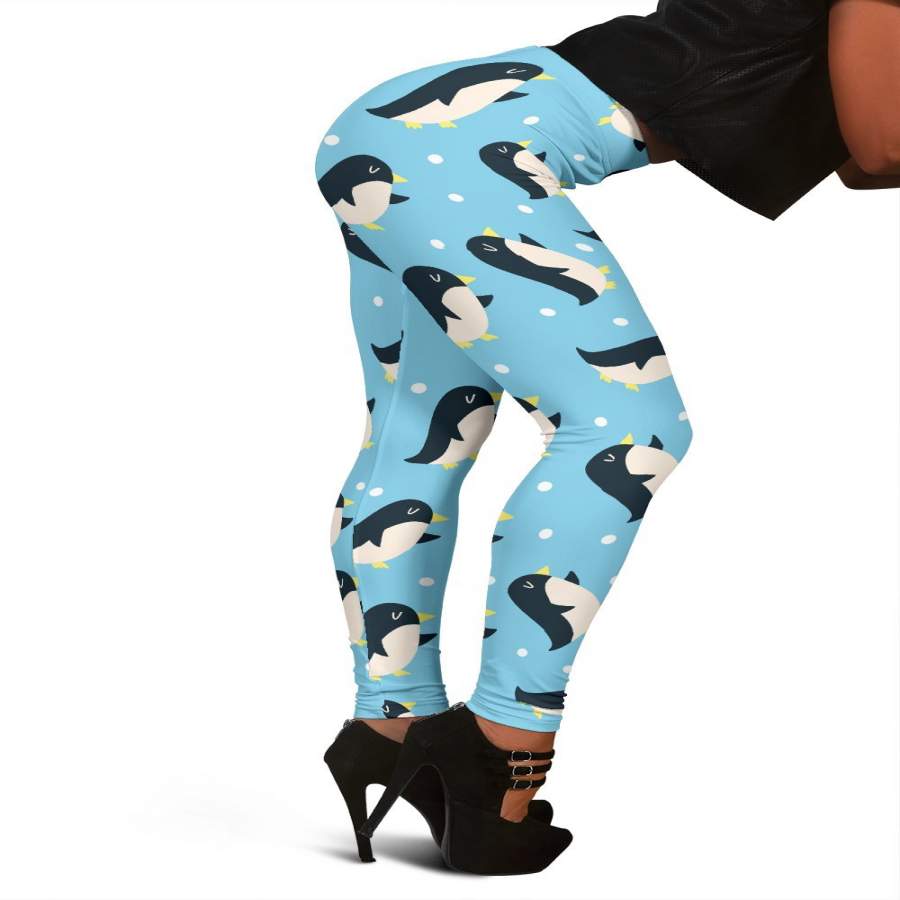 Snow Polka Dot Penguin Pattern Print Women Leggings