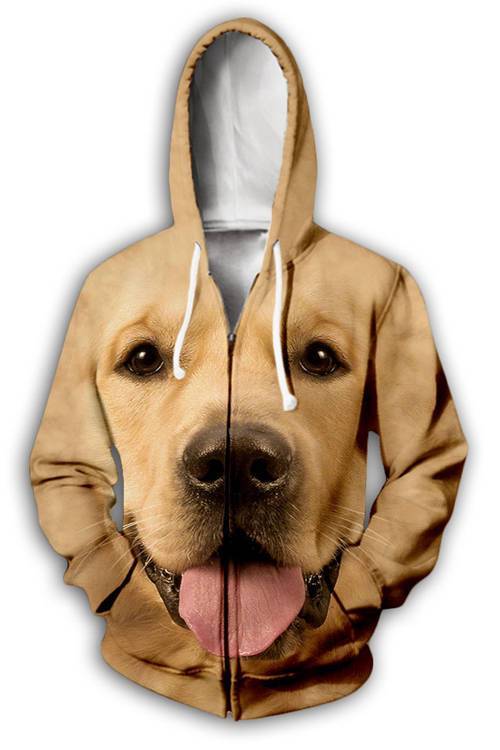 [CITYBARKS] [Fleece Zip Hoodie] Animals Dogs Golden Retriever