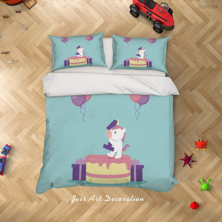 3D Cake Balloon Unicorn Quilt Cover Set Bedding Set Duvet Cover Pillowcases SF167