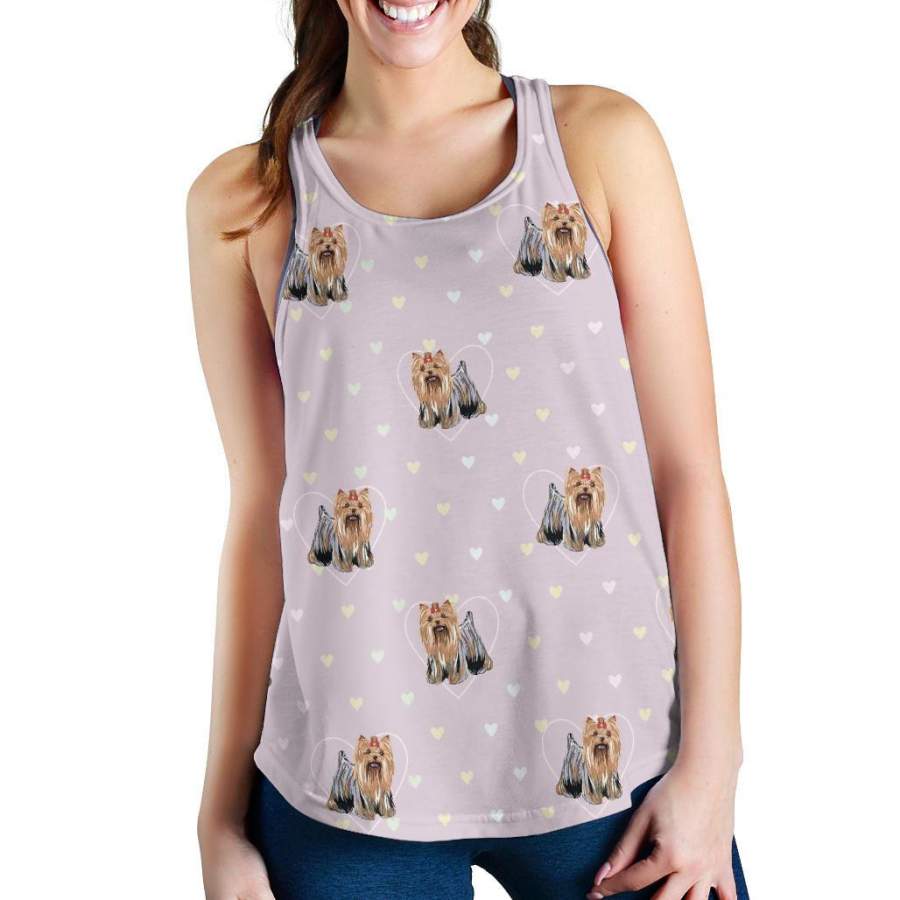 Yorkshire Terrier Dog Puppy Pattern Print Racerback Tank Tops