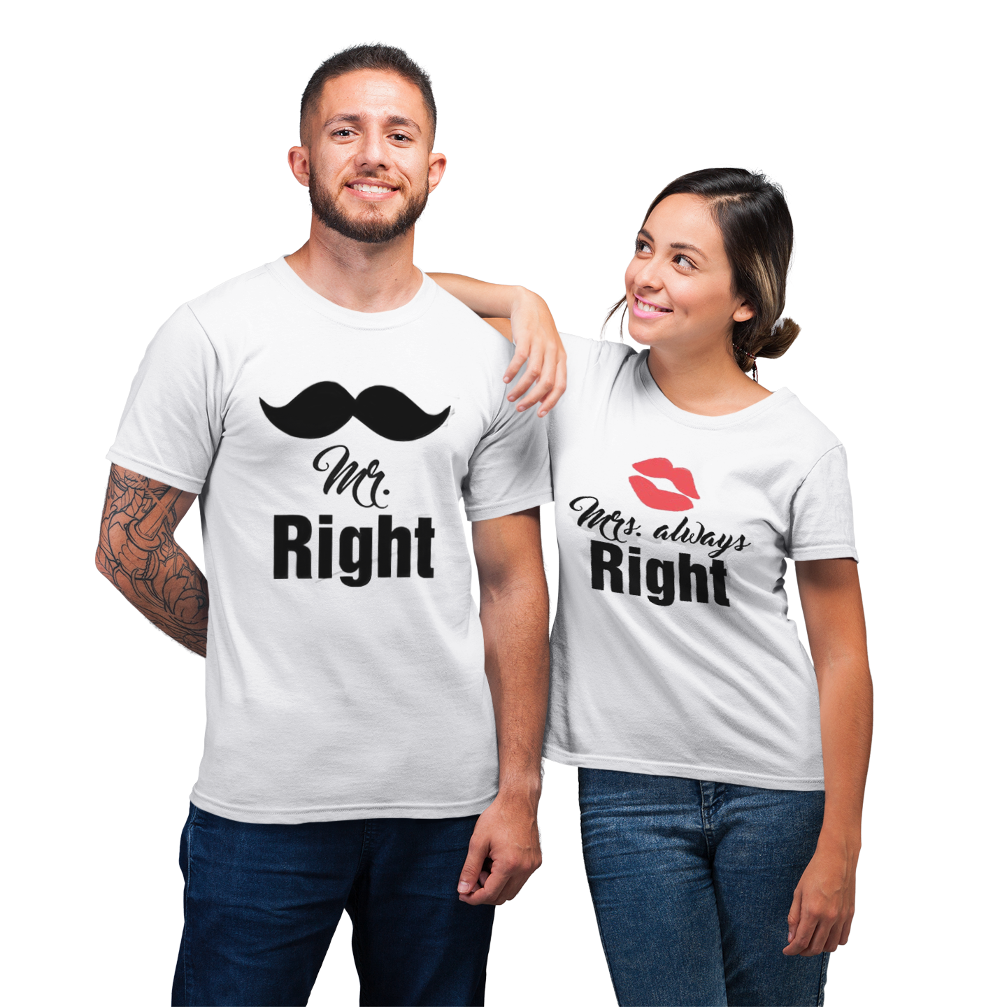 Lips And Moustache For Couple Matching Mr And Mrs Right His Her Gift T-Shirt
