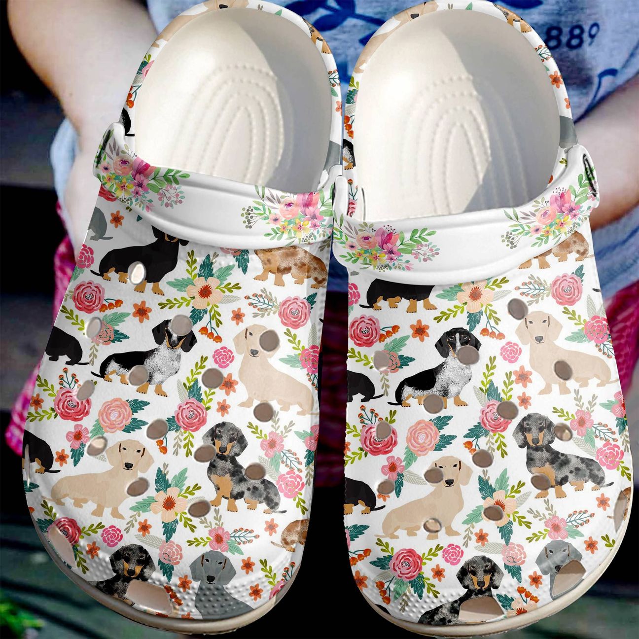 Dachshund Personalized Clog, Custom Name, Text, Color, Number Fashion Style For Women, Men, Kid, Print 3D Dachshunds And Flowers