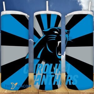 Blue Grey And Black Rays Background With Logo Carolina Panthers Tumbler