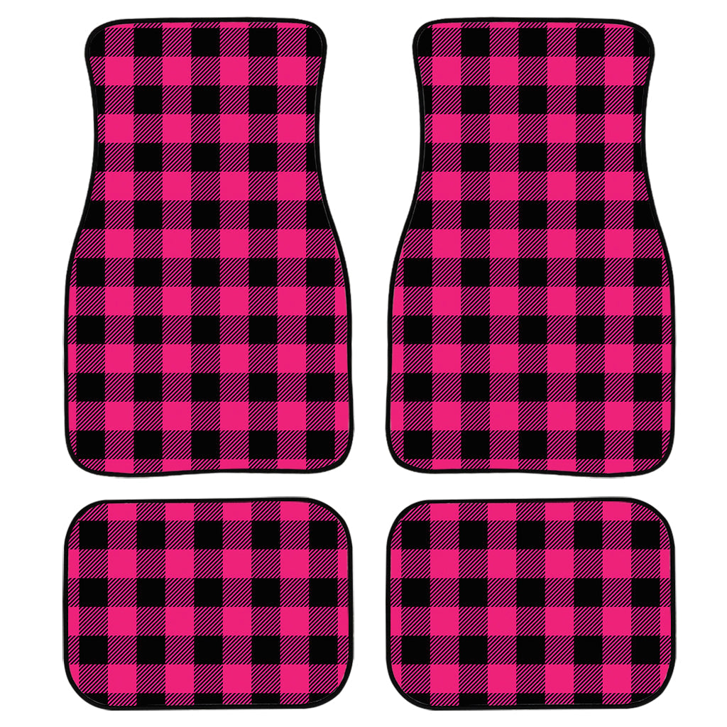 Pink And Black Buffalo Plaid Print Front And Back Car Floor Mats, Front Car Mat