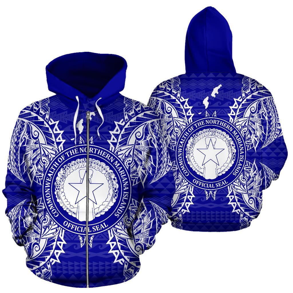 Northern Mariana Islands Polynesian All Over Zip Up Hoodie Map Blue – Pacific Print Hoodie