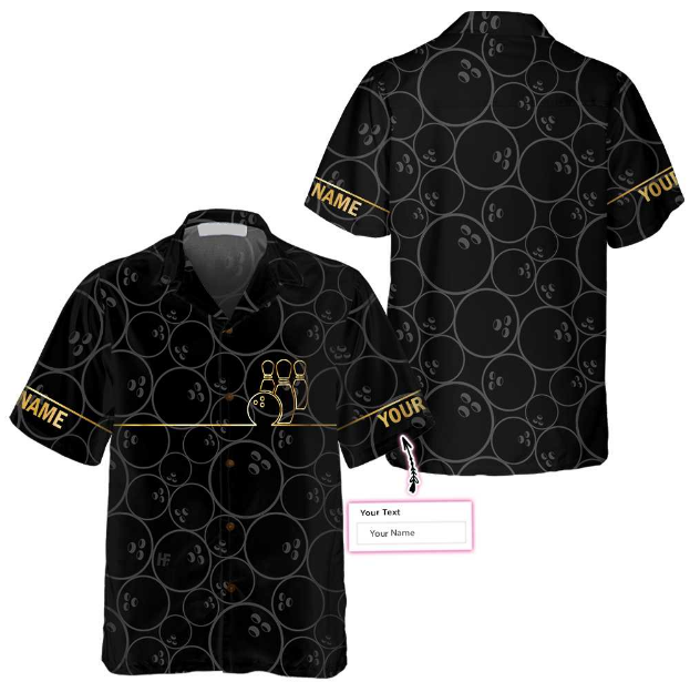 Bowling Pattern And Golden Custom Name Hawaii Shirt For Men Women Ha3491