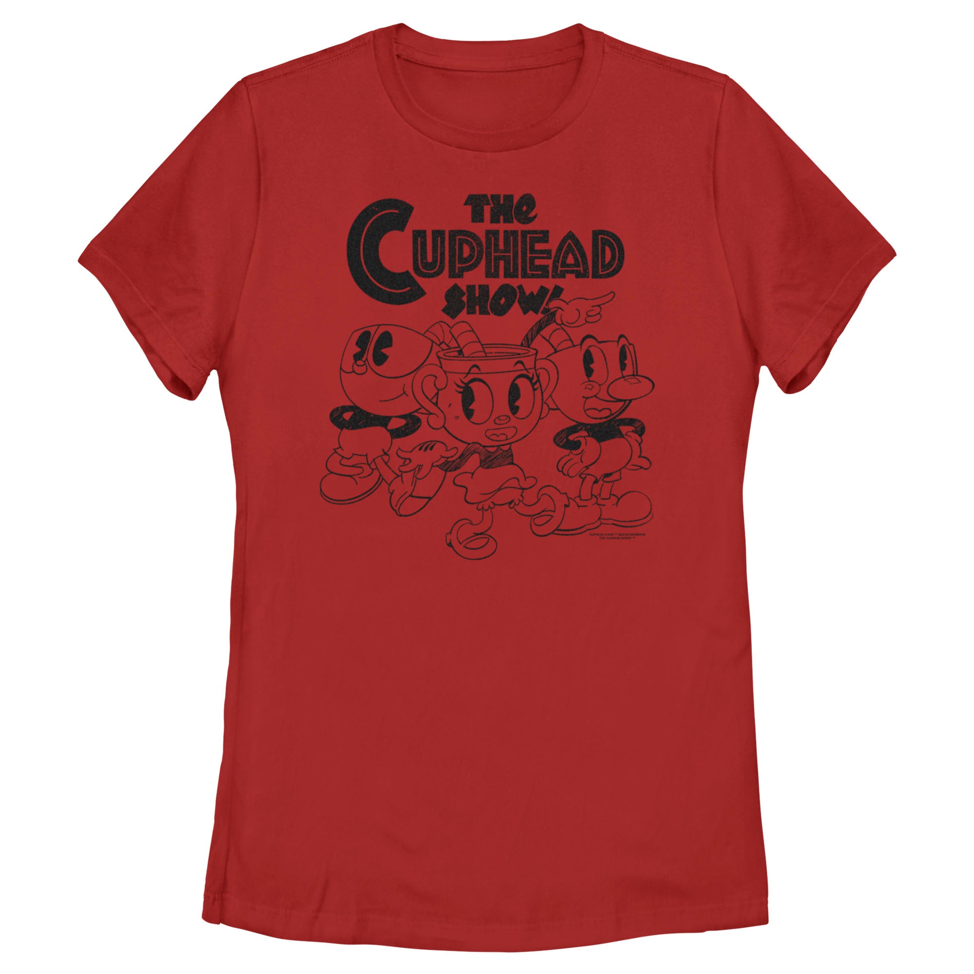 Women’S The Cuphead Show! Mugman Ms. Chalice And Cuphead Outlines T-Shirt