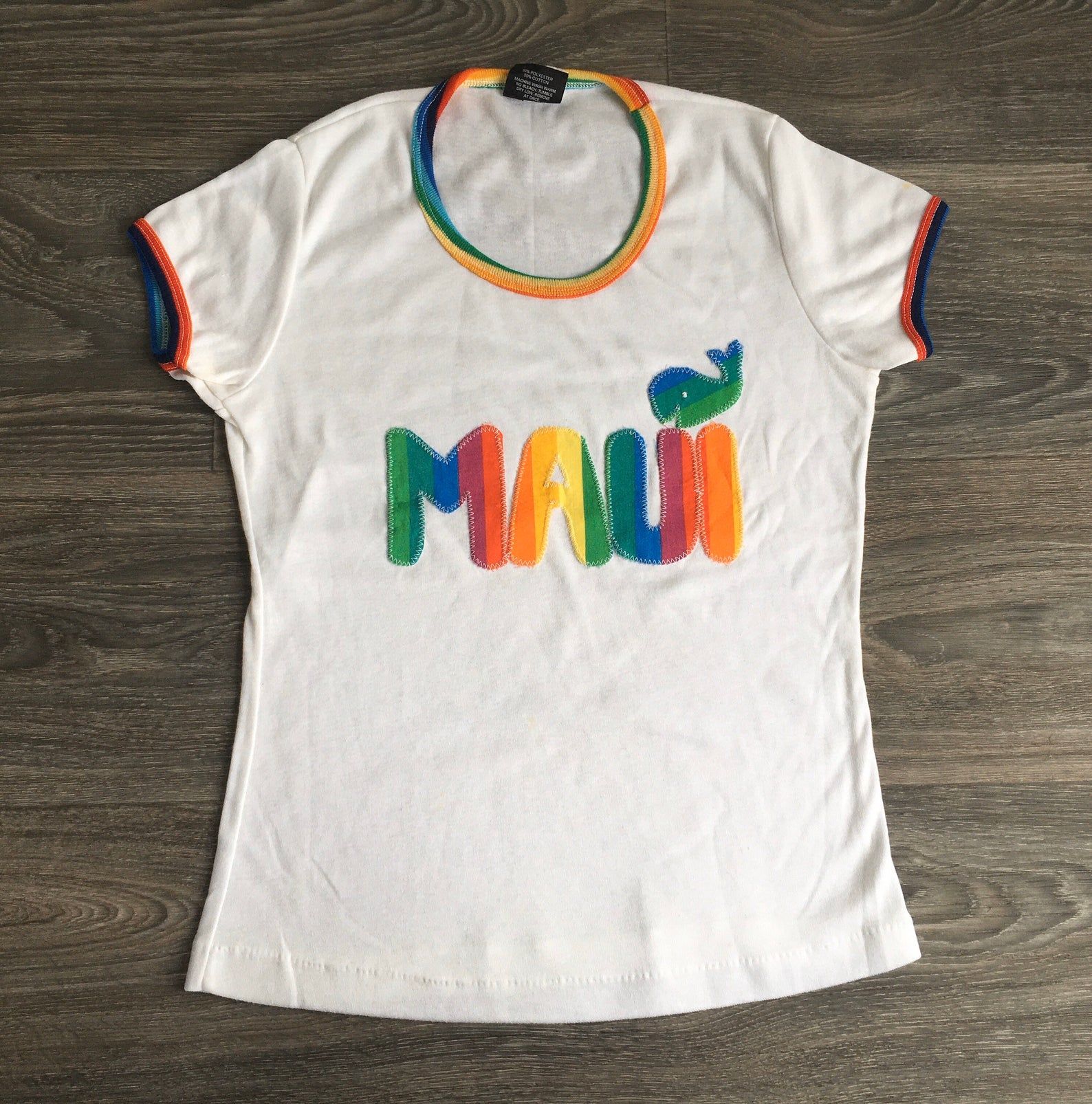 Maui Hawaii Shirt Vintage Rainbow Island Applique Top Tshirt Soft Whale Patch Vibrant! Usa