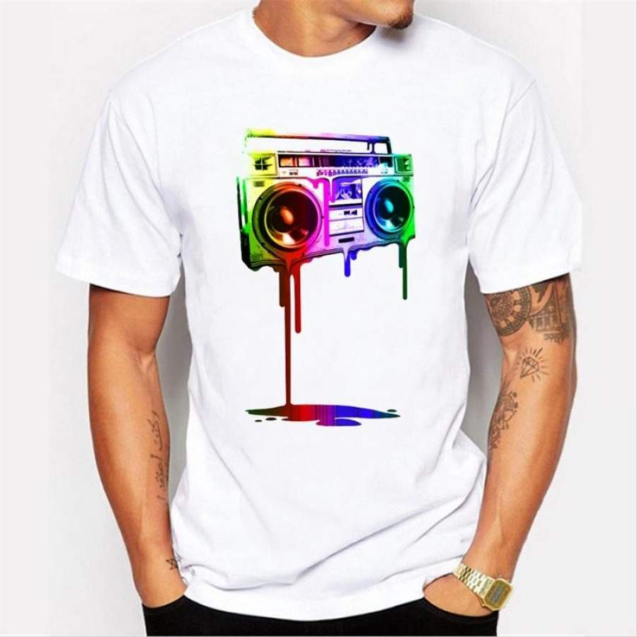 High-Quality Summer Fashion Personalized Color Radio Design Men’S T-Shirt Casual Short-Sleeved Round Neck Print Trendy T-Shirt