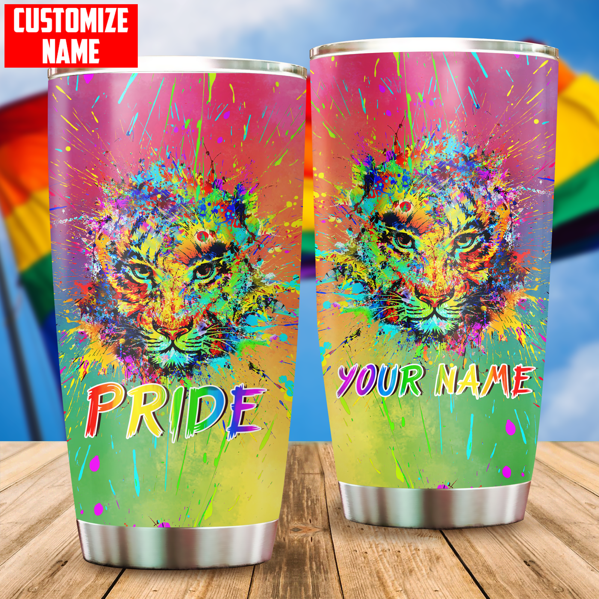 Tmarc Tee Personalized Lgbt Tiger Pride Splash Paint Color 3D Tumbler