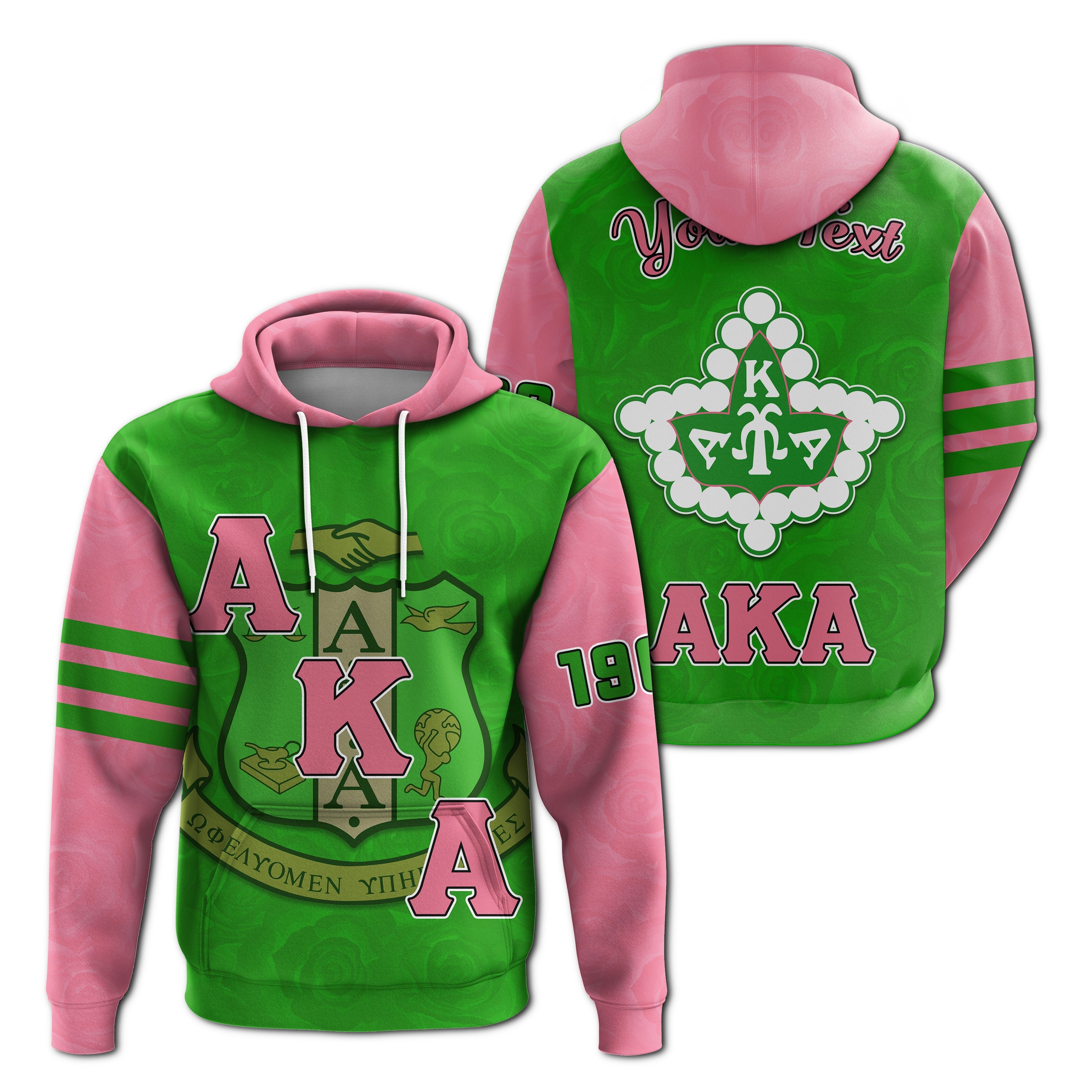 (Custom Personalised) Alpha Kappa Alpha 1908 Akas Hoodie Pink Tea Rose