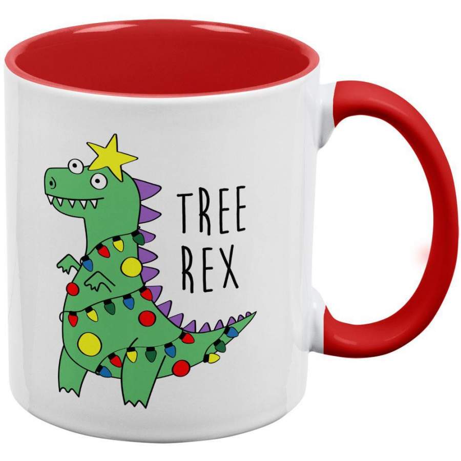 Christmas Tree Rex T-Rex Funny Dinosaur Red Handle Coffee Mug