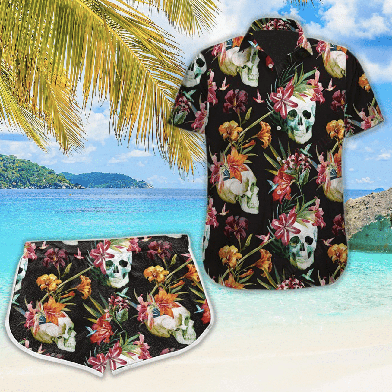 Tropical Skull Colorful Hawaii Shirts Women Board Shorts Ha108254