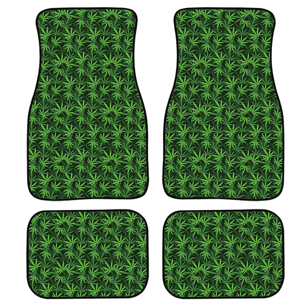 Green Pot Leaf Pattern Print Front And Back Car Floor Mats, Front Car Mat