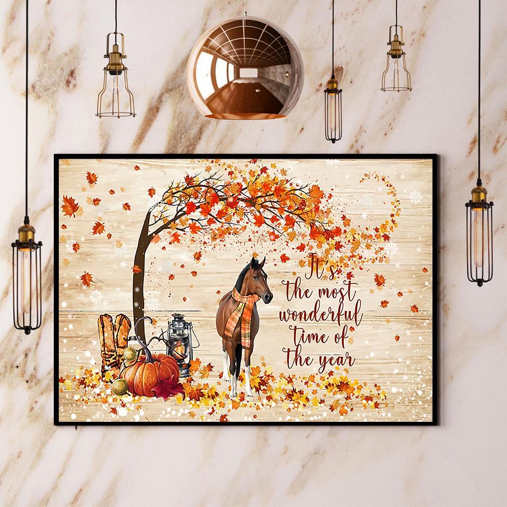 Horse Autumn It’S The Most Wonderful Time Of The Year Halloween Gift Paper Poster No Frame  Matte Canvas Wall Decor