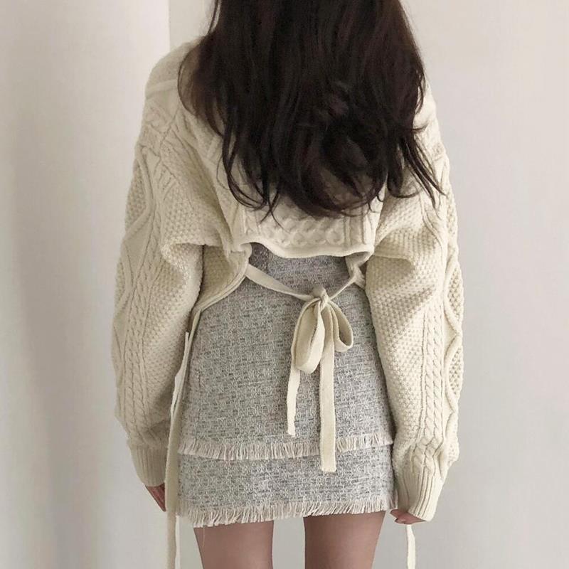 White Sweater Women Sexy Knitted Crop Top Y2k Long Sleeve 2022 Autumn Korean Style Harajuku V Neck Loose Pullover alx