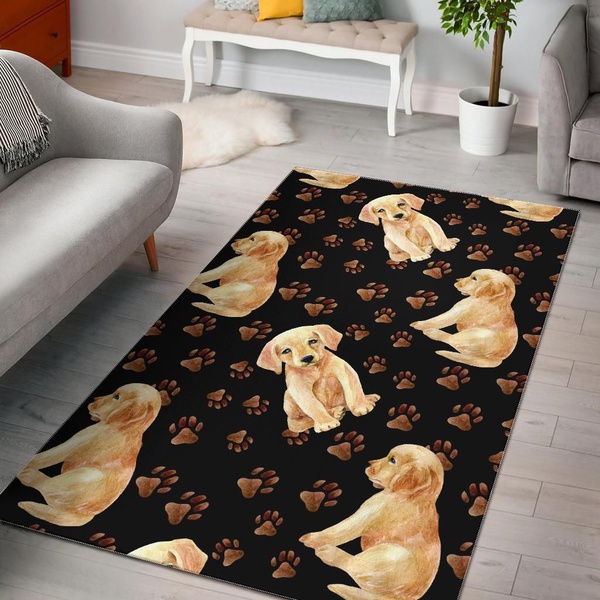 Black Background Puppy Golden Retriever Paw Area Rug Home Decor