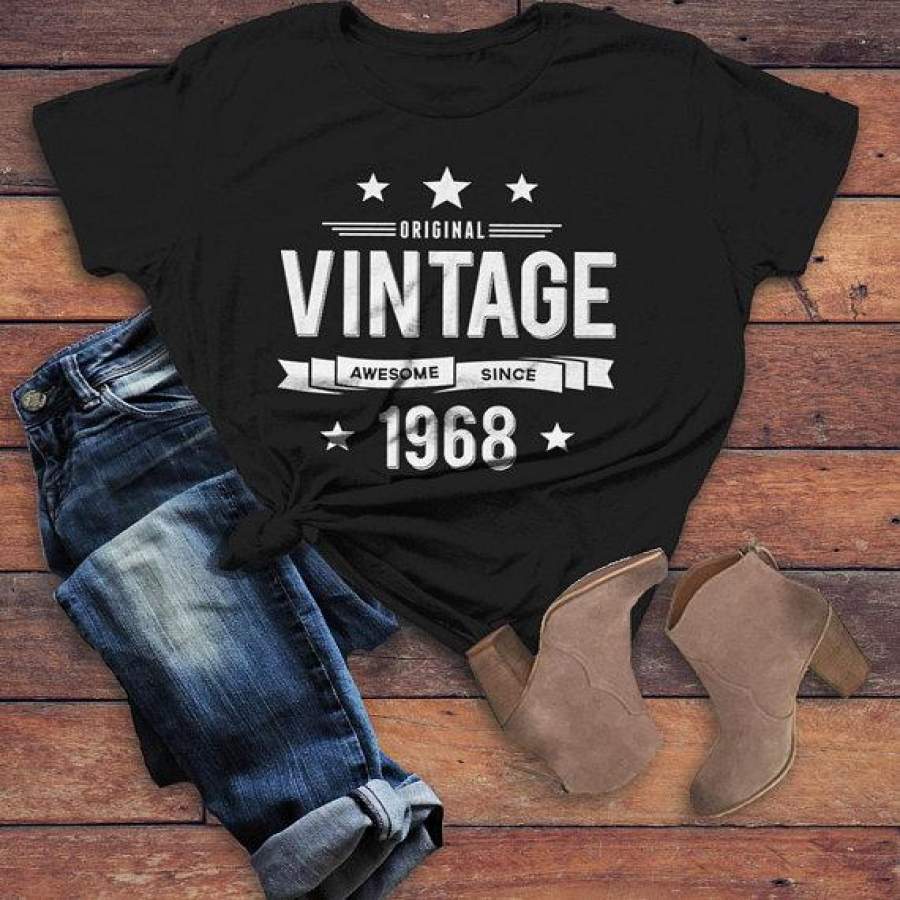 Women’s 50th Birthday T Shirt Original Vintage Shirt Awesome Since 1968 Tshirt