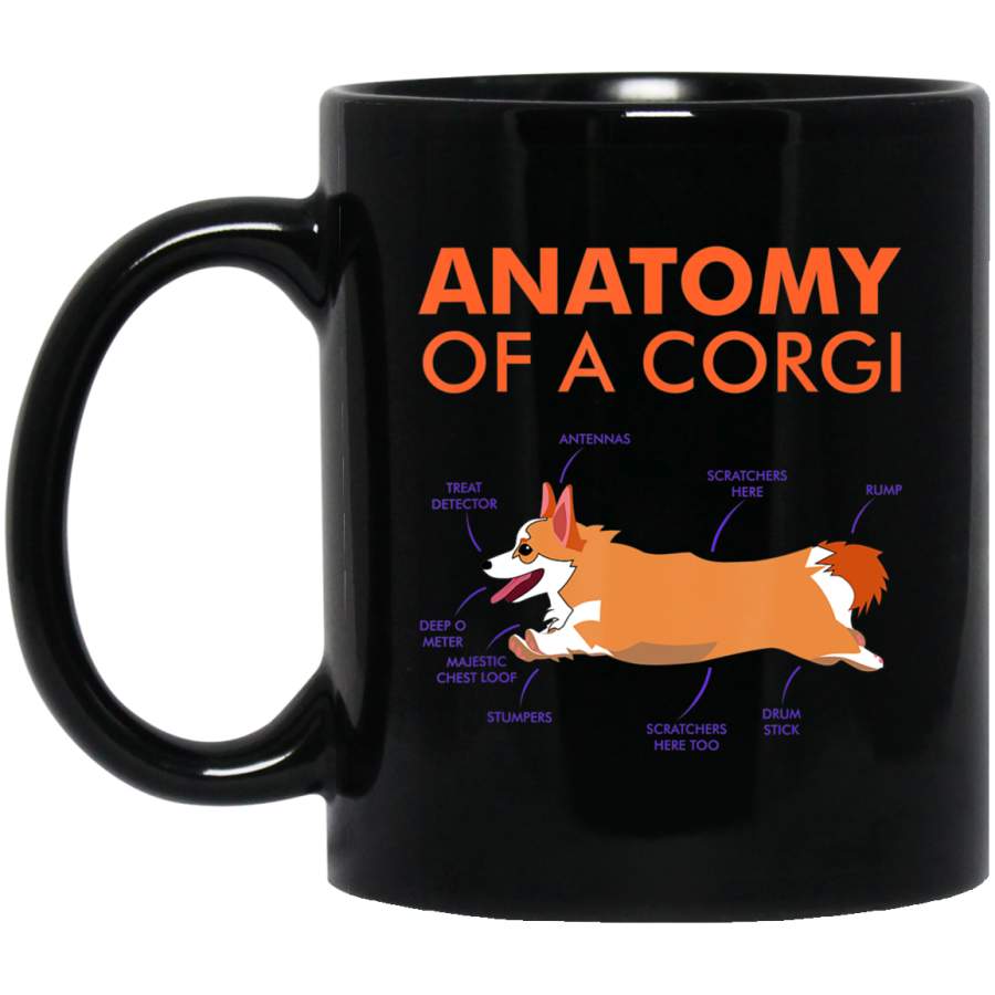 Anatomy of Corgi – Funny Dog Puppy lovers anatomy Black Mug Pet Owner, Dog Dad Mom Lover, Best Friends Gifts Funny Sayings Slogan Cute