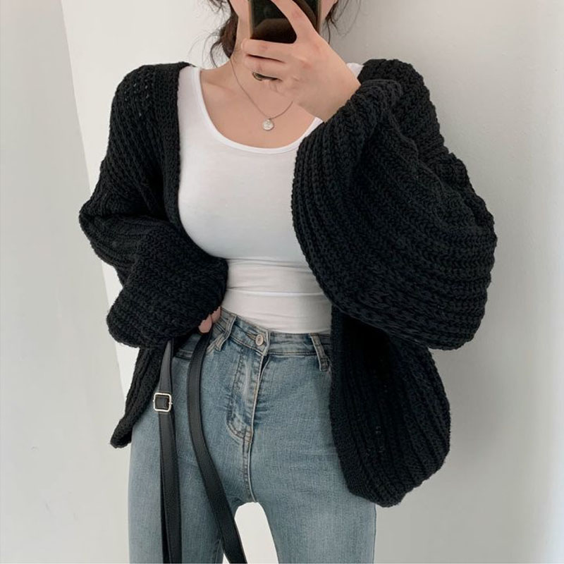 Women Cardigan Knitted Sweater Women Casual Korean Vintage Harajuku Lantern Sleeve Autumn Tops Coat Lazy Wind Y2k Sweater 23328 alx