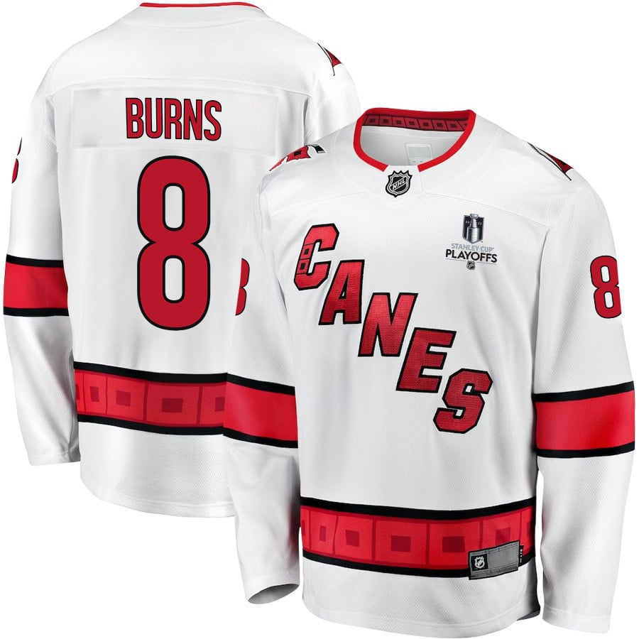 Brent Burns 8 Carolina Hurricanes Stanley Cup 2023 Playoffs Patch Away Breakaway Men Jersey – White