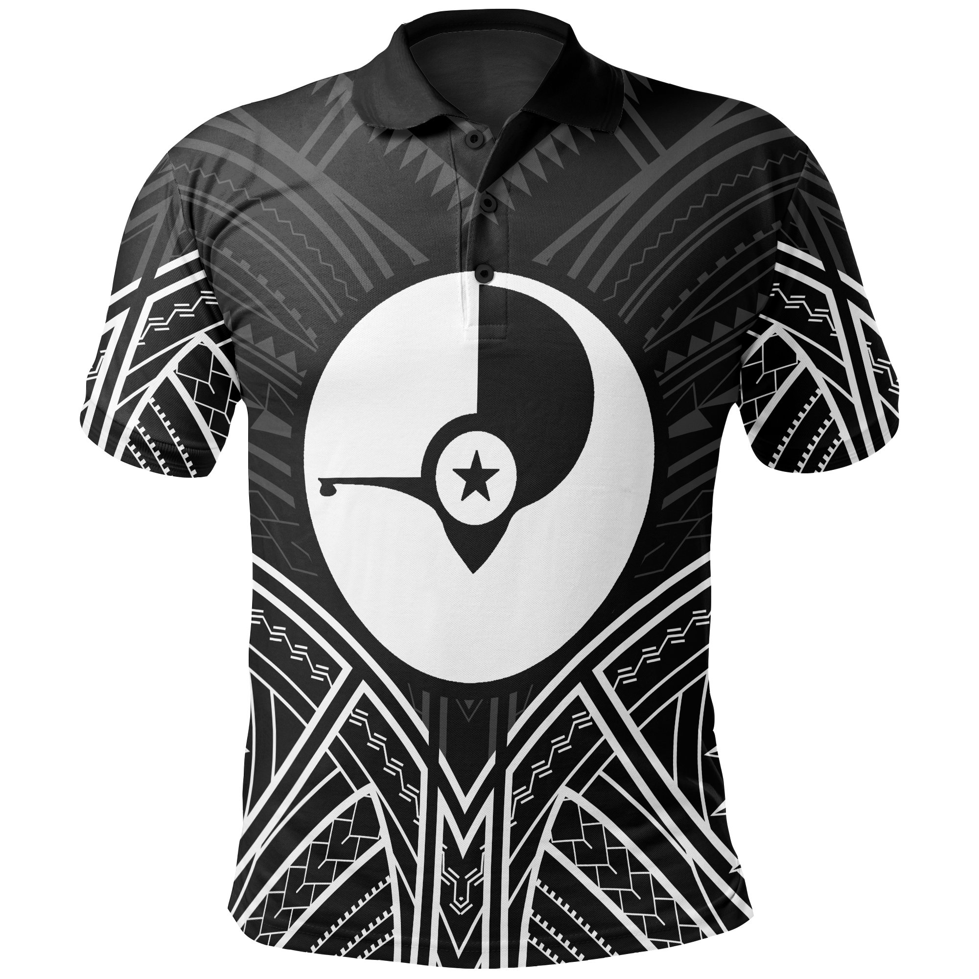 Yap State Polo Shirt – Yap State Seal Black Tribal Patterns – BN01