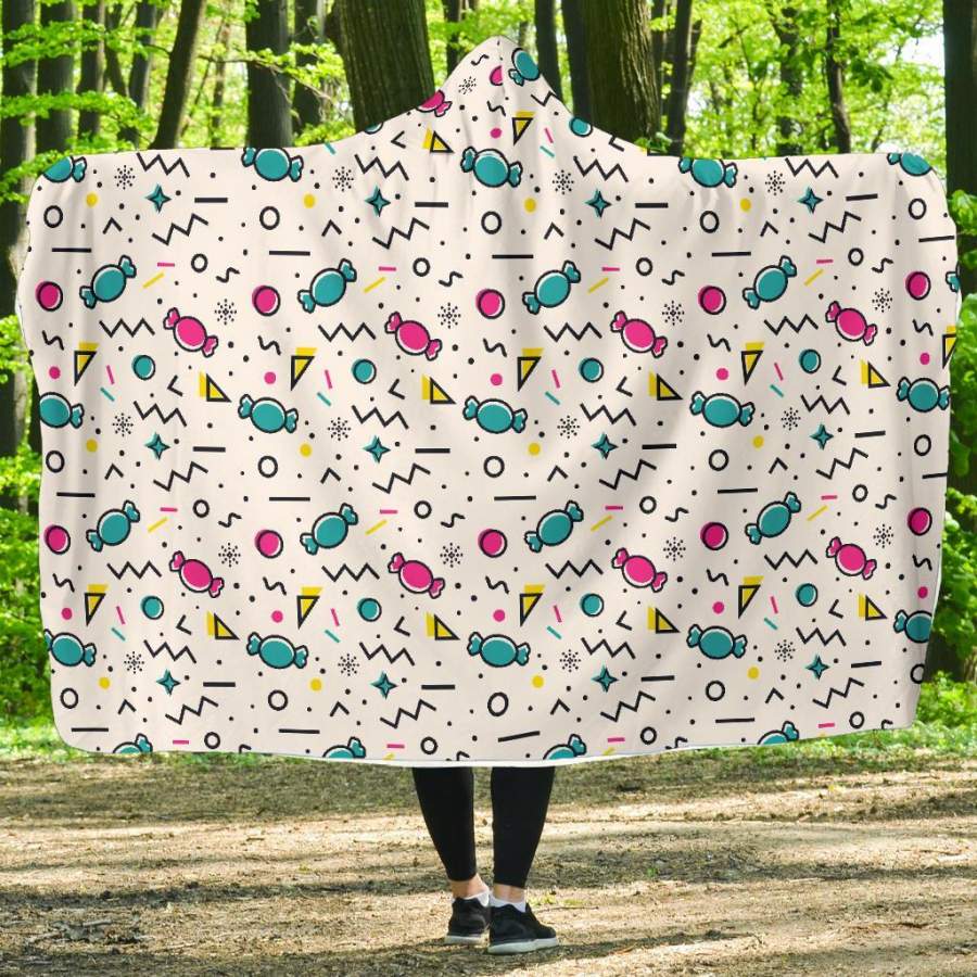 Candy Print Pattern Hooded Blanket