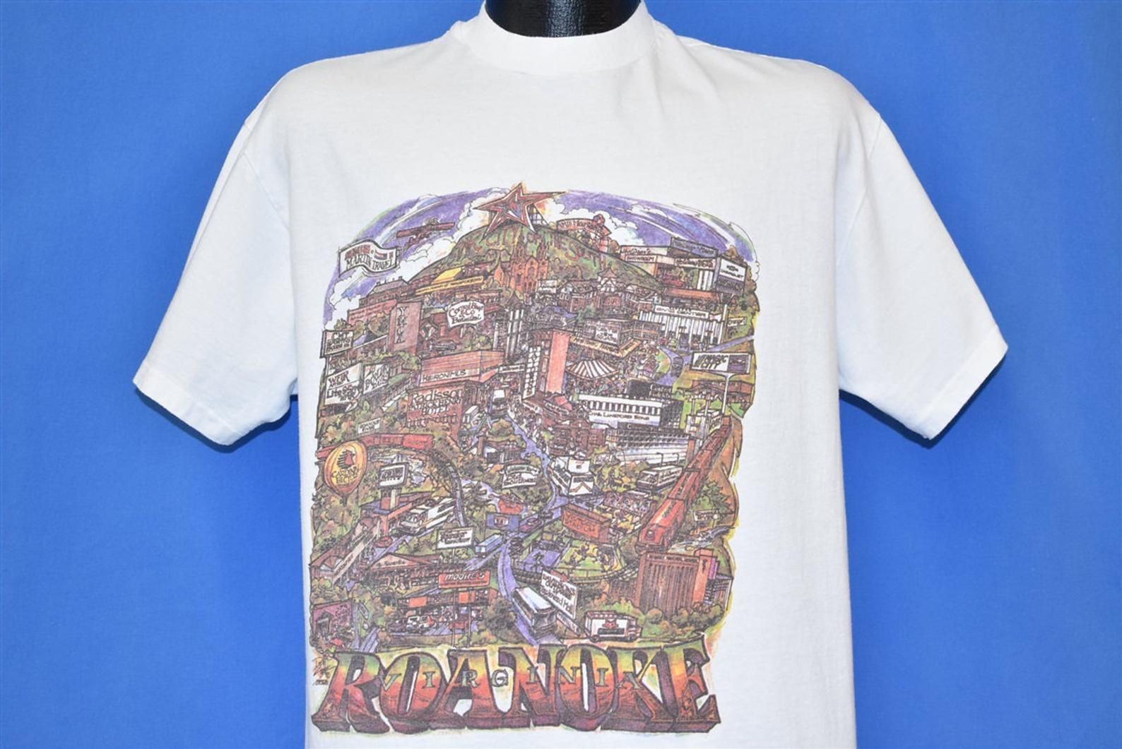90S Roanoke Virginia Star City South Aerial Road Map Tourist T-Shirt