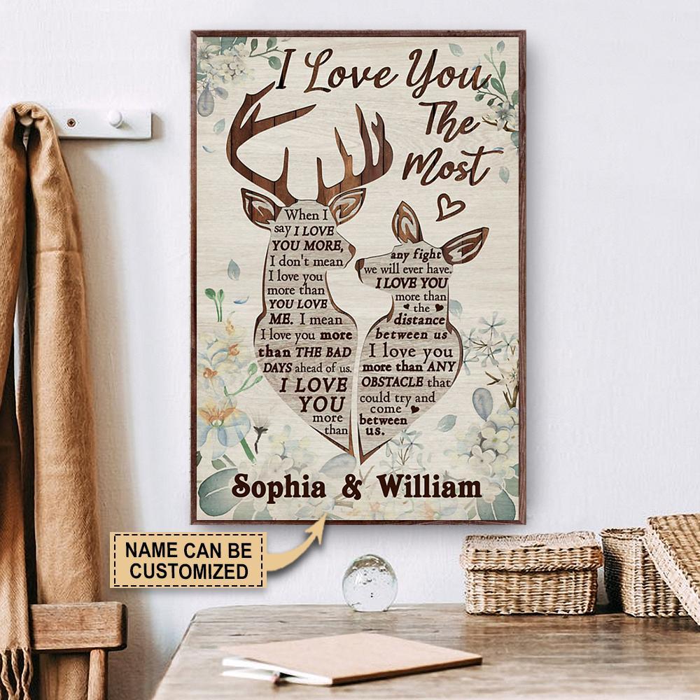 Aeticon Gifts Personalized Deer Flower Love You The Most Canvas Mom Dad Gift Home Decor