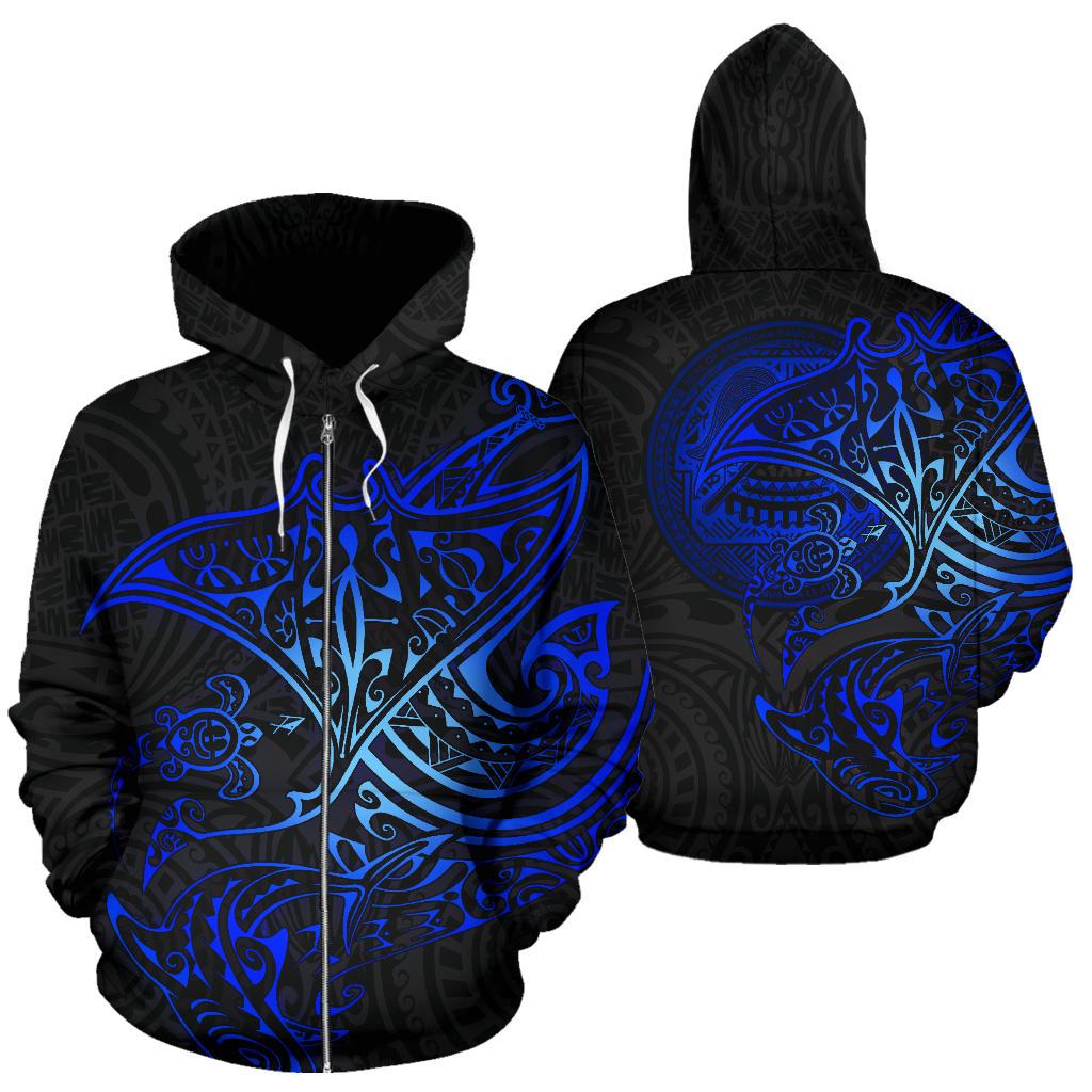 American Samoa Polynesian Zip-Up Hoodie – Blue Turtle Shark Manta