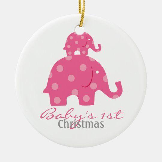 Personalized Ornament Baby Girl Baby’S First Christmas – Elephants Customized Circle Ornament