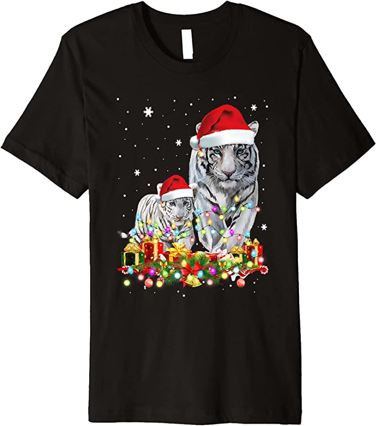 White Tiger Reindeer Christmas Decoration X-mas Santa Hat Premium T-Shirt