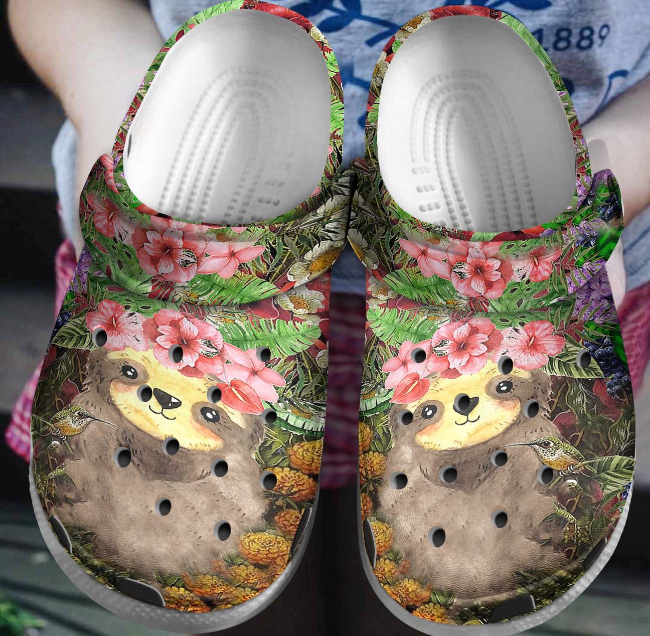 Sloth Personalized Clog, Custom Name, Text, Color, Number Fashion Style For Women, Men, Kid, Print 3D Flowers And Sloth