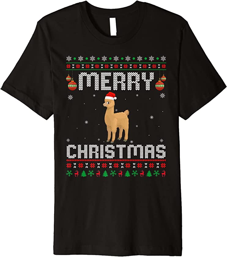 Alpaca Merry Xmas Design Matching Ugly Christmas Holiday Premium T-Shirt