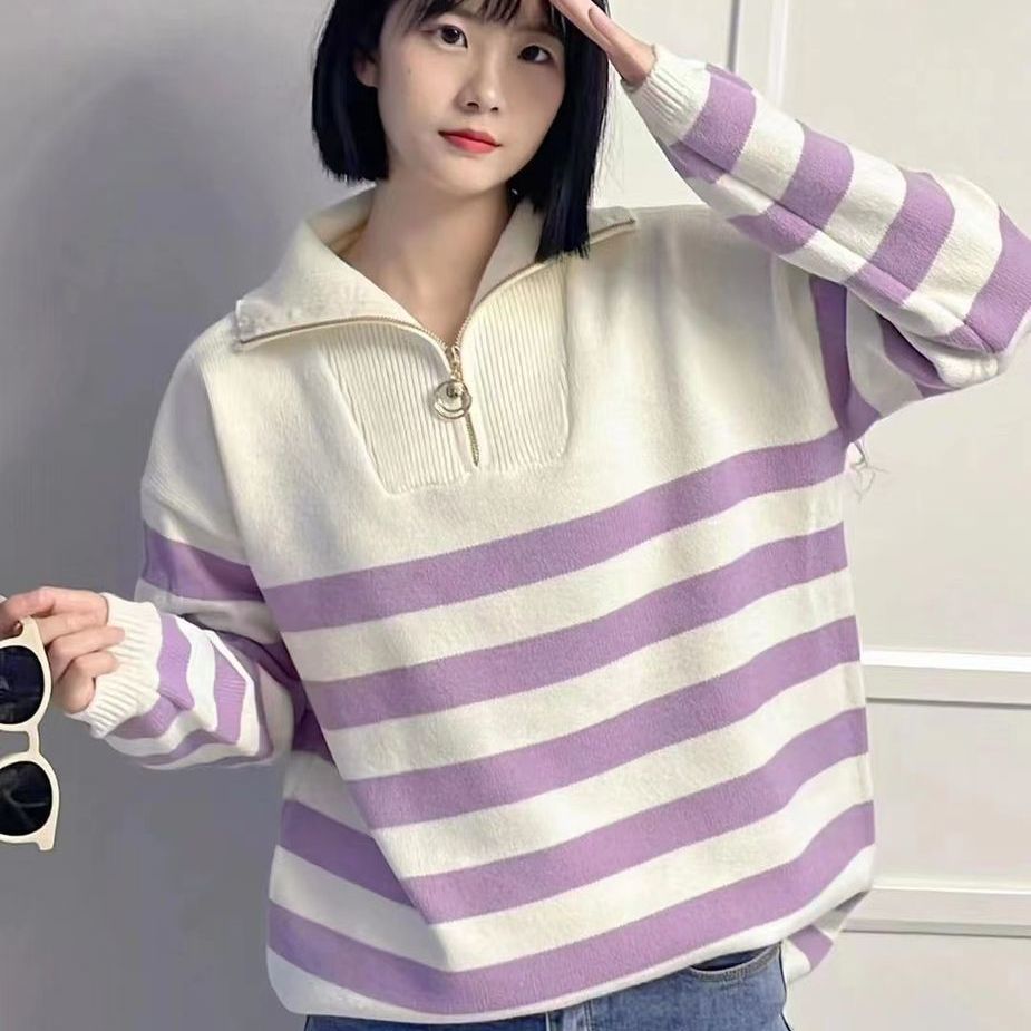 Striped Sweater Women Winter Korean Fashion Women’s Sweater Pullover Winter Tops Long Sleeve Top Knit Sweaters Vintage Pullover alx