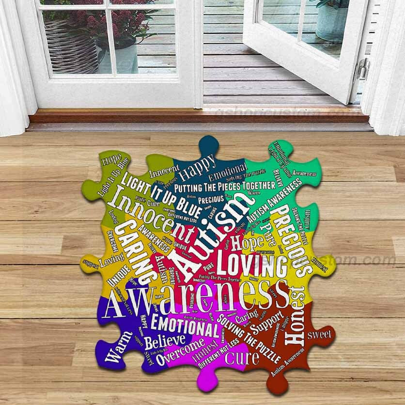 Puzzel Motivation Autism Awareness Shaped Doormat – Puzzle Autism 3D Rug Doormat Decor – Sdm-A0088