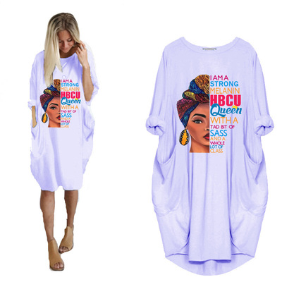 Summer New Fashion African Dress For Women’s Pocket Black Beatiful Letters Print T Shirt Dresses 2022 Plus Size Midi Robe Femme alx