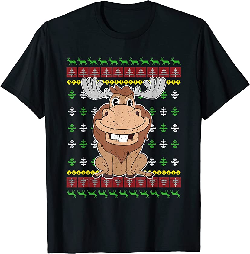 Ugly Christmas Moose Lover Forest Animal Merry Xmas Moose T-Shirt