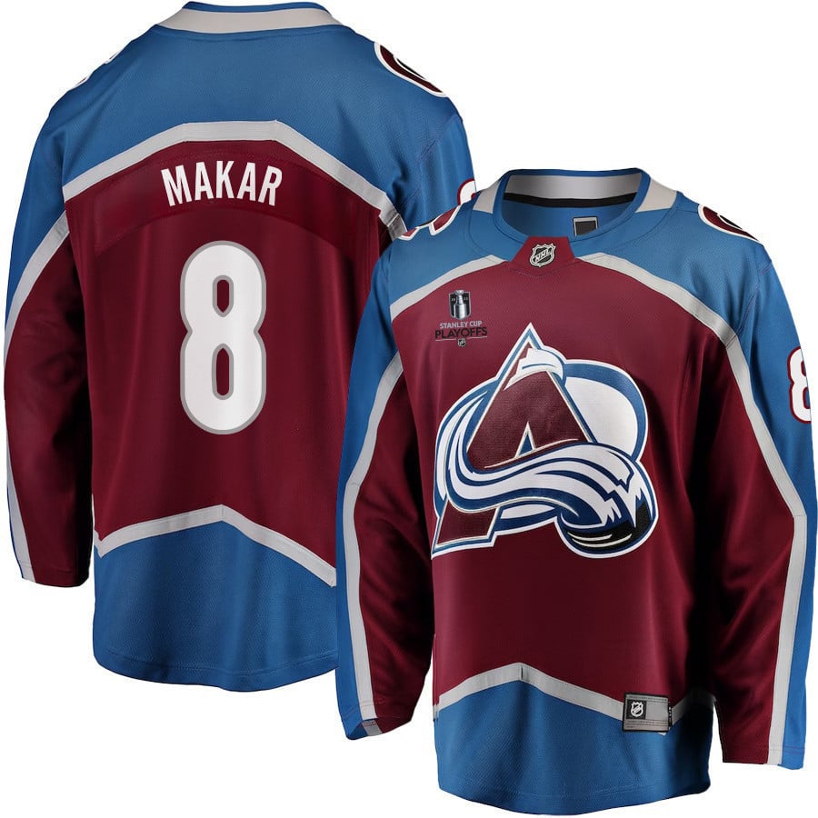 Cale Makar 8 Colorado Avalanche Stanley Cup 2023 Playoffs Patch Home Breakaway Men Jersey – Burgundy