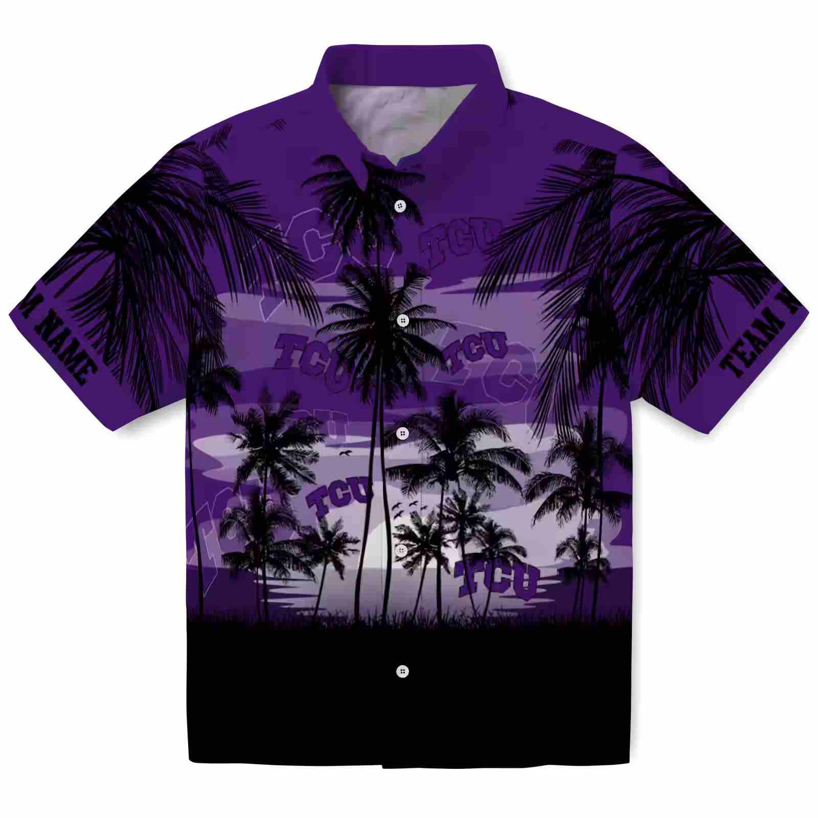 Custom Tcu Horned Frogs Sunset Scene Purple Black Hawaiian Shirt