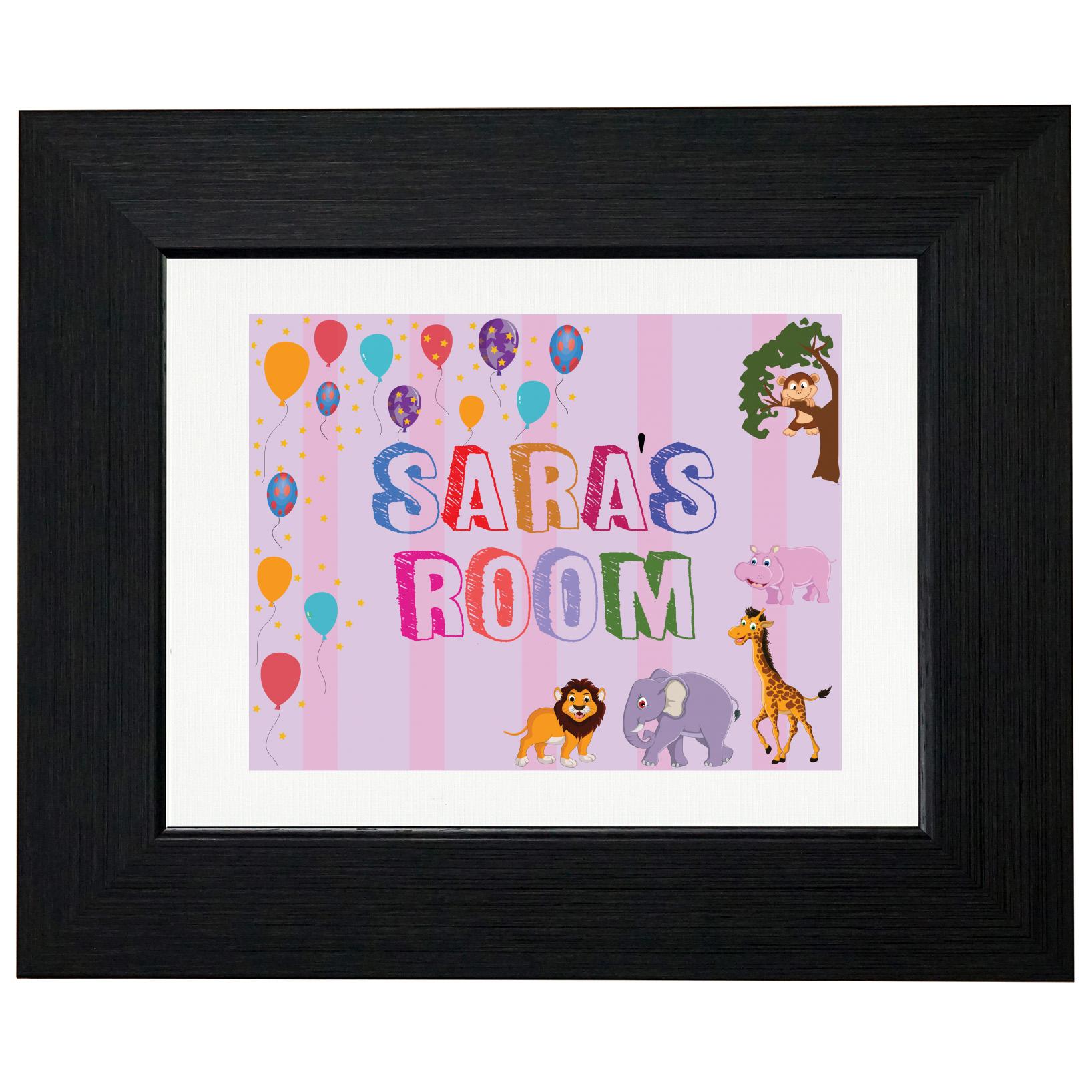 Sara’s Room – Girl Birthday Gift – Balloons & Animals T-Shirt, Framed Print, Pillow, Golf Towel