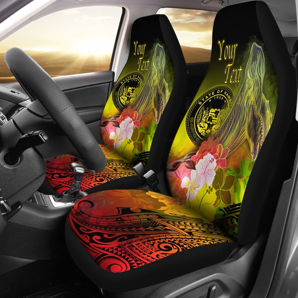 Polynesian Hawaii Custom Personalised Car Seat Covers – Humpback Whale With Tropical Flowers (Yellow)