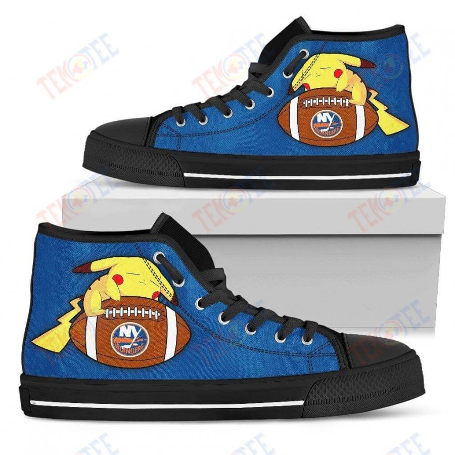 Mens Womens New York Islanders High Top Shoes Nice Pikachu Laying On Balltop Quality TMT720