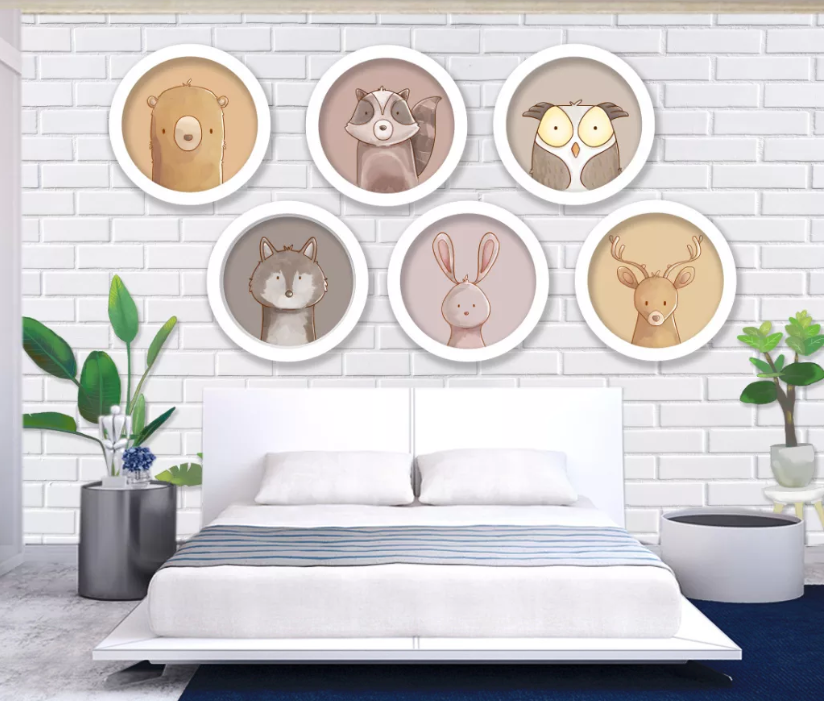 3D Animal Circle Potted Plant Brick Wall Mural Wallpaper 2048