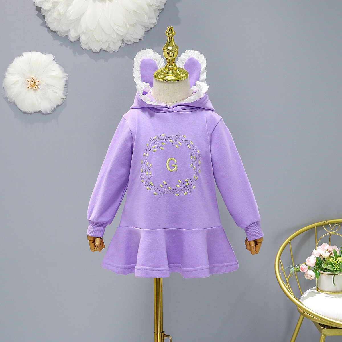 Kids Dress Baby Girls Clothes Casual Costume Bunny Ear Hooded Spring Autumn 1-7 Years Daily Dresses For Girl Children’s Clothing alx